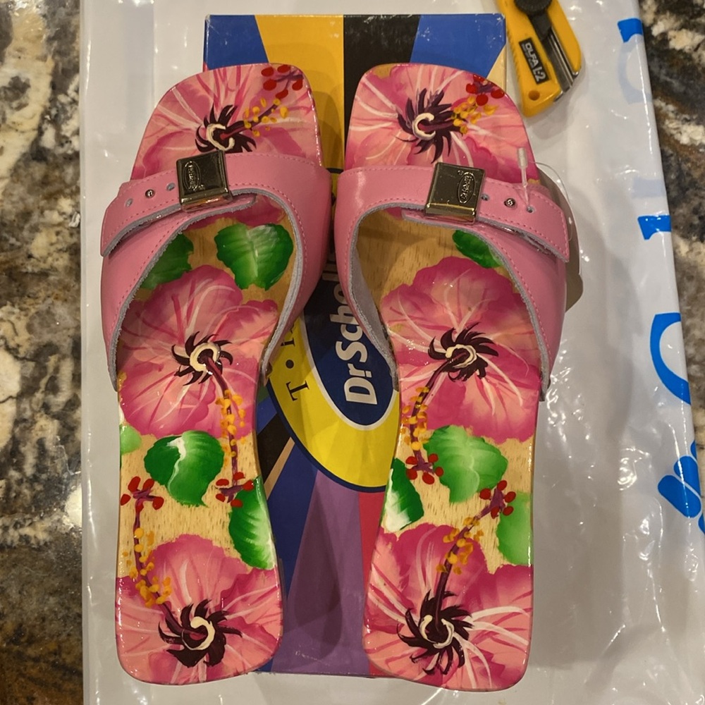 Dr. Scholl’s Special Pink Hibiscus Ladies Mules by T. Taylor Designs - Picture 2 of 6